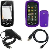 iNcido Brand Samsung Solstice II A817 Combo Solid Purple Silicone Skin Protective Case Faceplate Cover + LCD Screen Protector + Rapid Car Charger + USB Data Charge Sync Cable for Samsung Solstice II A817