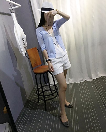 DSkira　真珠ボタン　夏 薄手ニットカーディガン　洗えるレディースカーデ　Vネック　毛玉でない　　【7分袖】