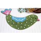 100% Cotton Washable Tufted Green Bird Rug - Green White - 50 x 85 cm Bath Mat or Children Rug