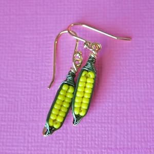 Cute Little Corn on the Cobs - tiny handmade corn cob earrings with gold