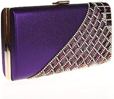 Glamour Rhinestone Rivet Studded Wedding Party Prom Gold Chain Strap Clutch Wallet Purse Handbag-Purple