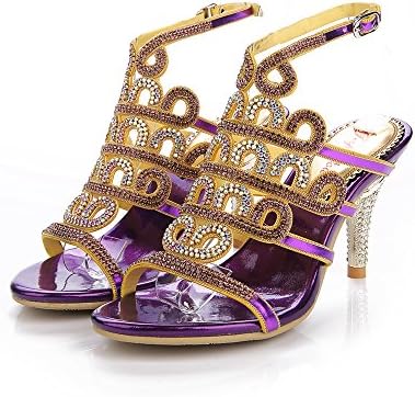 Geminigirl Women's Rhinestone Stiletto Heels Sandals Wedding Bridal Shoes Purple 7 M US
