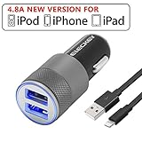 iPhone Car Charger, Eleckey 4.8A Lightning Car Charger + 3.3ft Apple MFi Certified Lightning Cable for for iPhone 6S / 6S Plus, 6, 6 Plus, 5, 5S, iPad Air 2, Mini 3 (Black)