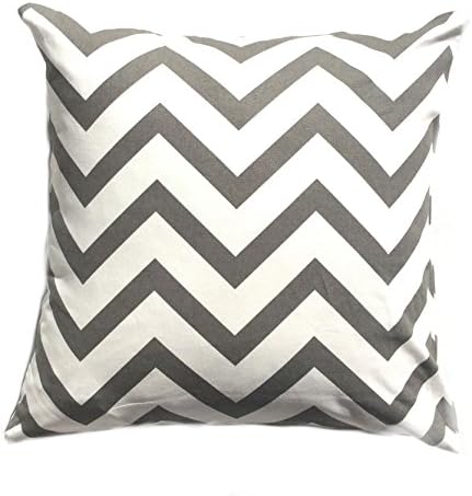 Chevron Striped Accent Decorative Cotton Canvas Throw Pillow Cover Cushion 20 X 20" (Charcoal Gray)