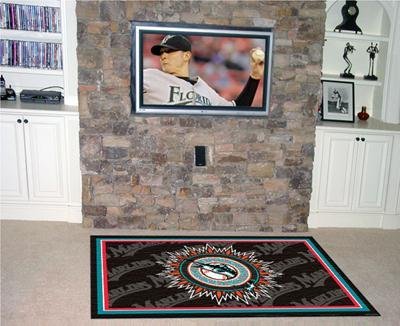Miami Marlins 5 Foot x 8 Foot Rug