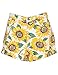 Women Sunflower Print Stretch Denim High Waist Cuff Shorts Hot Pants
