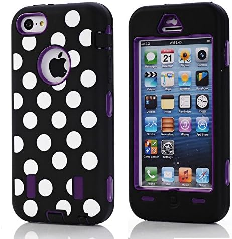 Uhope(TM) iphone 5c Case-High Quality and Fashion Wave point design Armor Protective Shell/Case for Apple iPhone 5c, High quality PC and Soft Silicon 3in1 Carrying Case for Apple iPhone 5c. Quakeproof and Drop Resistance Protective Case for Apple iPhone 5c-Black(inner purple)