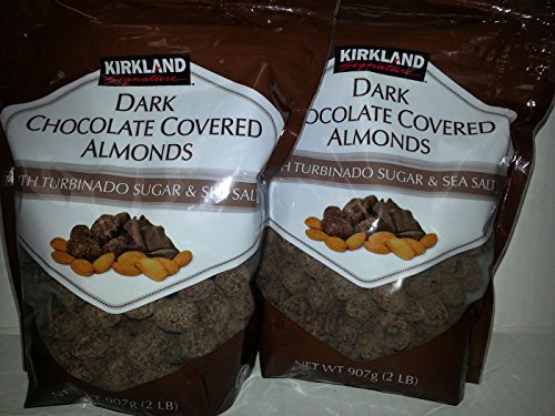 Kirkland Signature Dark Chocolate Covered Almonds with Turbinado Sugar and Sea Salt (2 - 32 Ounce Bags)