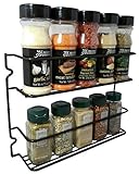 Durable Steel 2 Shelves Wall Mountable Spice Rack Organizer Holder, Stylish Black Series Color (Black)