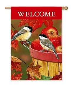 Chickadee & Apple Basket Decorative House Flag