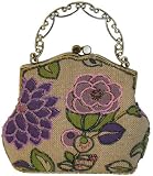 An Attractive Purple and Pink Flower Pattern Beaded Evening Handbag,tint Silver Base W/shoulder Drop -- #3