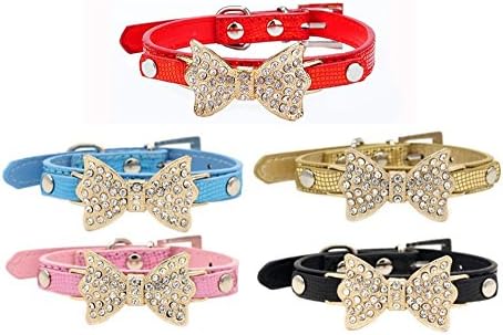 Sinopet Pet Cat Dog Bow Tie Collar Bling Rhinestone Necklace Jewelry for Small or Medium Dogs Cats Pets Female Puppies Chihuahua Yorkie Girl Costume Outfits, Light and Adjustble Buckle, Golden, S