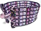 Crystal Glass Seed Beaded Leather Bracelet Cuff Amethyst Purple Violet Lavender Destiny - Fair Trade