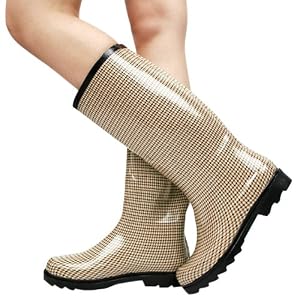 NB9111 Houndstooth Knee High Rain Boot BROWN