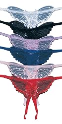 Sheer Butterfly Applique Crotchless Panty With Pearl And Sequined Details