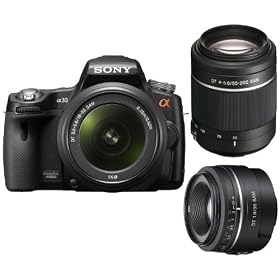 Sony Alpha SLT-A33/L DSLR with Translucent Mirror Technology and 3D Sweep Panorama and 18-55mm F3.5-5.6 Lens with Sony SAL552002 Telephoto Zoom Lens and SAL35F18 Wide Angle Lens