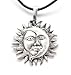 Pewter Sun Moon Face Celestial Lunar Solar Pendant, Leather Necklace