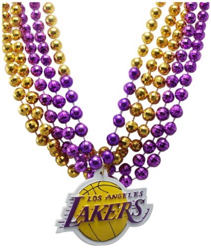 NBA Los Angeles Lakers Team Medallion and Mardi-Gras Bead Set