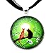 Orange Tabby Black Cats Pendant Necklace Green Zen Moon Sakura Cherry Blossoms Handmade Jewelry Boho Bohemian Art