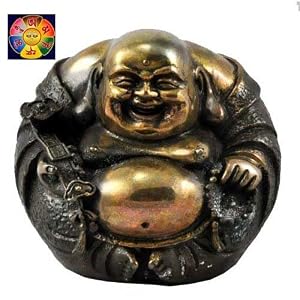Happy Buddha Copper Buddhist Statue and a Copyrighted Tibetan Mantra Buddha Eye Magnet