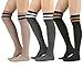 STYLEGAGA Womens Cable Check Stripe Pattern Over The Knee High Socks