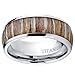 Titanium Ring Wedding Band, Engagement Ring with Real Wood Inlay, 8mm Comfort Fit Sizes 6 to 13