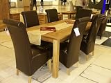 SOLID OAK 180CM TABLE WITH 6 LEATHER CHAIRS. BROWN, BLACK, IVORY OR RED AVAILABLE.