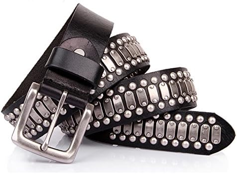 Women's Belt,38mm Smooth Leather Metal Rivet Pin Buckle Hip-Hop Style Belt