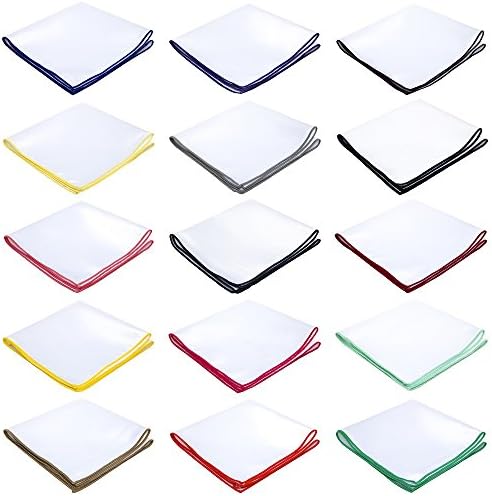 Jacob Alexander Solid White Pocket Square with Embroidered Edge