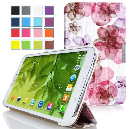 MoKo Samsung Galaxy Tab 3 8.0 Case - Ultra Slim Lightweight Smart-shell Stand Cover Case for Samsung Galaxy Tab 3 8.0 Inch SM-T3100 / SM-T3110 Android Tablet, Floral PURPLE (with Smart Auto Wake / Sleep Feature. WILL NOT Fit Samsung Galaxy Tab 4 8.0)