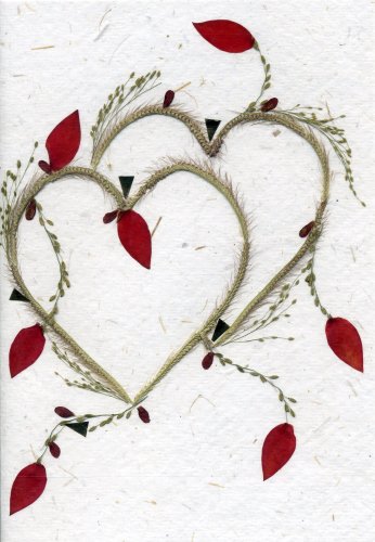 Wedding Anniversary Valentine's Day Greeting Card - Heart - Handmade Greeting Card with Real Pressed Flower Petals Etc.