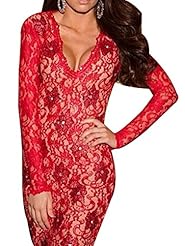 Sexy V-neck Lace Backless Open-Back Polyester/Spandex Evening Dress/Party Dress/Midi Dress 