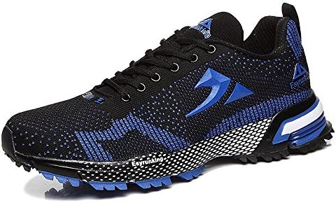 Men's Breathable Flyknit Performance Marathon Running Shoe - Athletic Cross Training Running Lightweight Black Navy