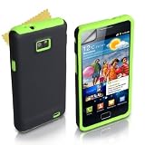 Verde E Nero Duro E Morbido Silicone Gel Custodia Per Samsung Galaxy S2 i9100 Con Schermo Pellicola Protezionedi Yousave