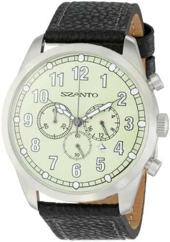 SzantoSzanto Men's SZ 2003 2000 Series Stainless Steel Watch with Black Leather Band