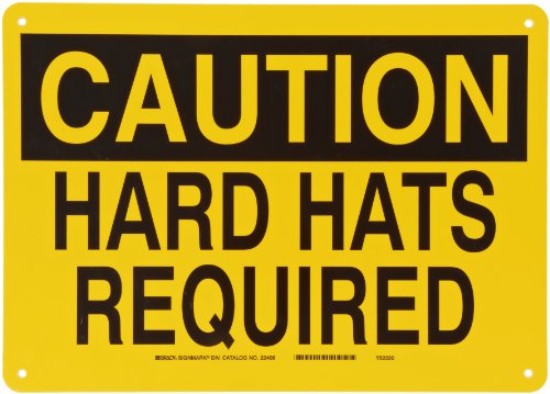 Brady 22406 10 Height, 14 Width, B-401 Plastic Black On Yellow Color Confined Space Sign, Legend Caution Hard Hats Required
