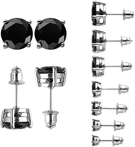 JOVIVI® 8Pairs Assorted Sizes Wholesale Lot White Golden Plated Cubic Zirconia Stud Earrings (Black)
