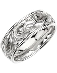 14K White Gold - 9.5 mm Openwork Hand-Engraved Band