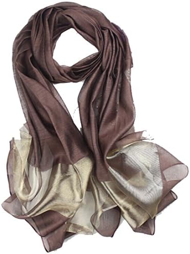 CHCY Womens Pure Mulberry Silk Scarf Winter Gold Silk Scarf Coffee