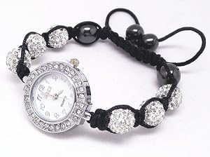 Bracelet Style Shamballa Montre Cristal/Hématite - Blanc - Ajustable