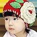 PanDaDa Baby Girls Knitted Hat Crochet Cute Red Flowers Beanie Winter Cap 1-2T