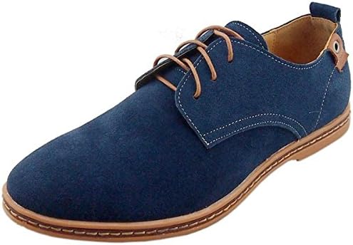 Kempin Men's Blue Classic Lace Up Leather Oxford Shoes Flats