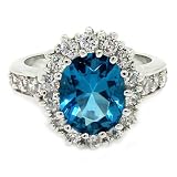 The Royal Engagement Kate & William's Ring with Aquamarine CZ & pavé White