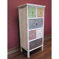 Kommode aus Holz inkl. 6 bunten Schubladen im Used Look