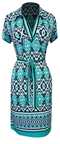 Peach Couture Retro Fun Printed Shift Dress with Waist Tie Belt