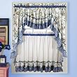 Dreams Blue Floral with Gingham Check Kitchen Tier Curtain, 54"x17" Valance