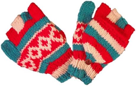 Hand Knit 100% Wool Fleece Lined Texting Gloves Fair Trade Nepal (332)
