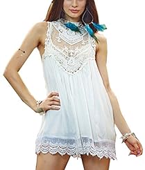 Sexy Cocktail Cotton Summer Sleeveless Turtleneck Lace Tunic/Mini Dress 