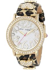 Betsey Johnson Womens BJ00231-01 Gold Crystal Set Case and Leopard Strap Watch