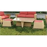 Sabbia 3-in-1 Wicker Glass Top Coffee Table With 2 Ottomans & Cushions